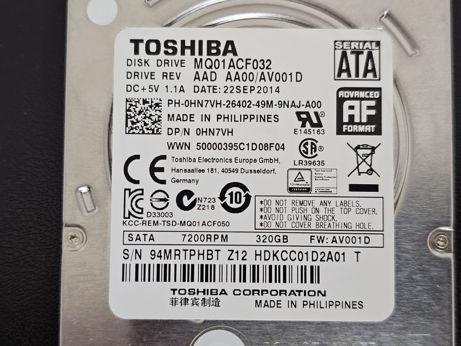 Toshiba MQ01ACF032 wewnętrzny dysk twardy 320 GB