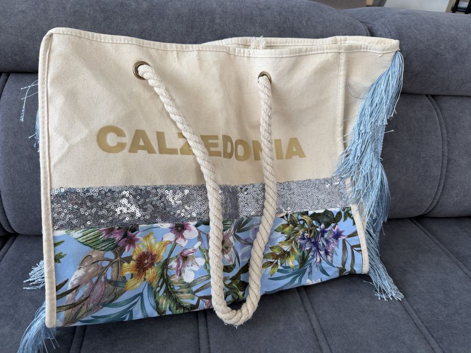Torba na ramie Calzedonia na plażę zakupy