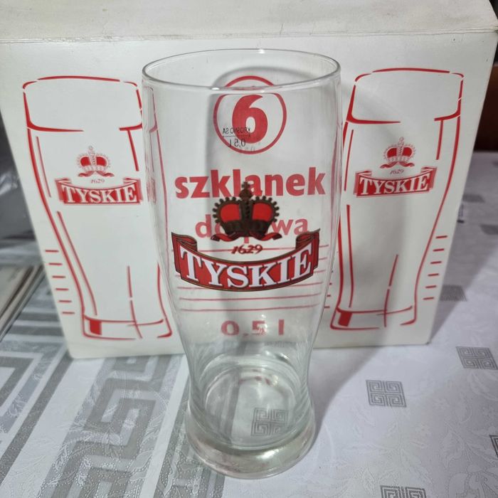 TYSKIE nowe kolekcjonerskie szklanki do piwa, nieużywane - 6szt
