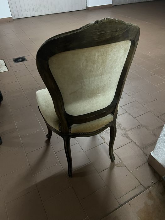 Cadeiras Luis XV em mogno forradas veludo beje