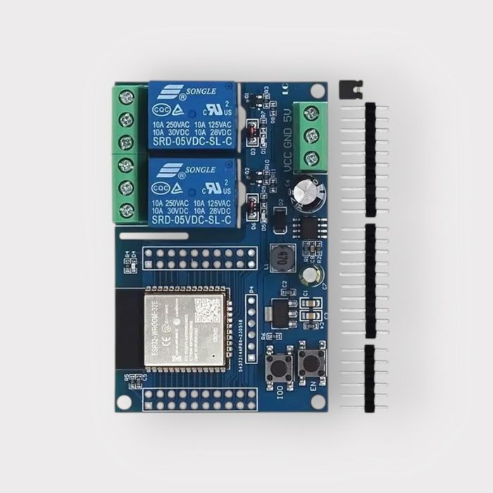 Плата розробки на базі модуля ESP32-WROOM-32E з двома реле