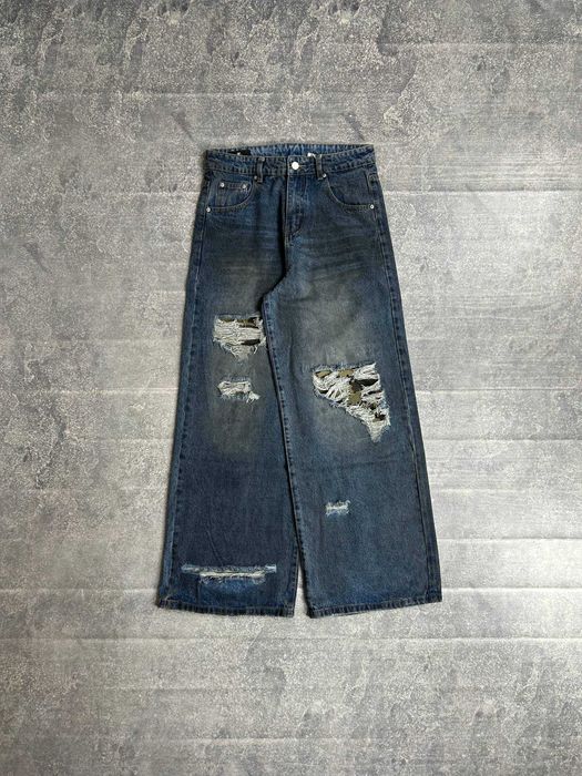 Джинси сині baggy faded jeans archive distressed джинсы синие камо