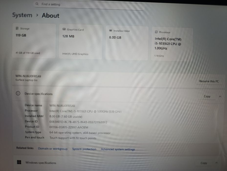 Surface Laptop GO - Bateria 95%