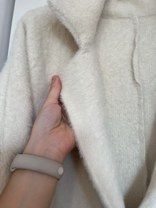 Damska bezowa kremowa  alpaka plaszcz jesienny cieply