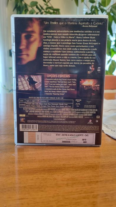 Vendo DVD Filme STAY - ENTRE A VIDA E A MORTE, R. Gosling, E. McGregor