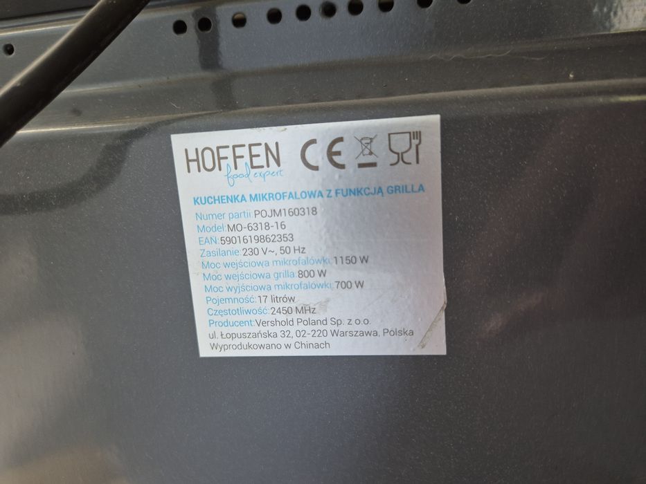 Mikrofalówka Hoffen 17 l z grillem – bardzo dobry stan