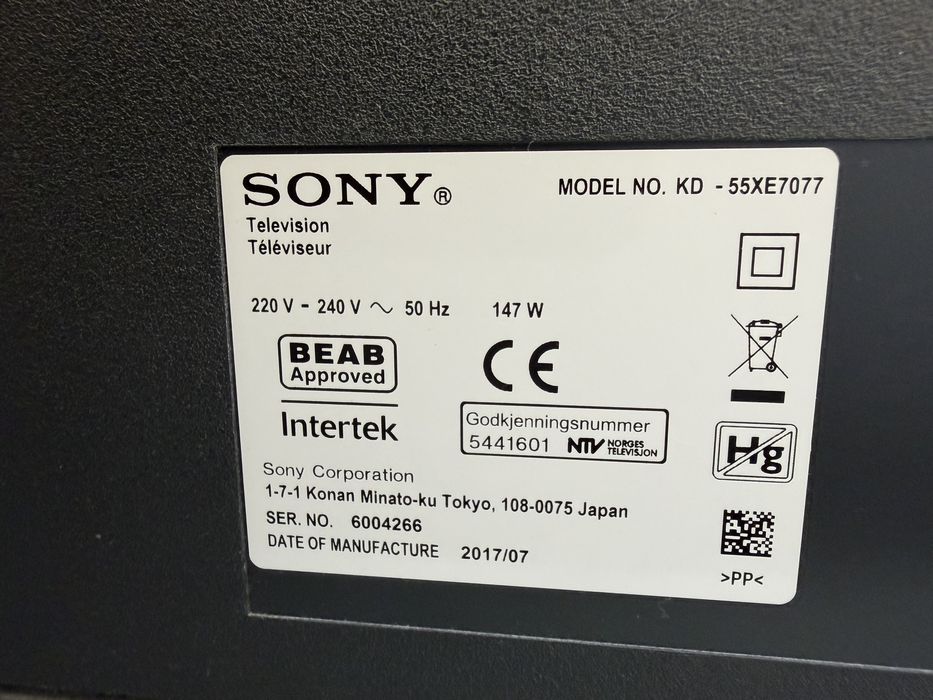 Uszkodzony telewizor sony