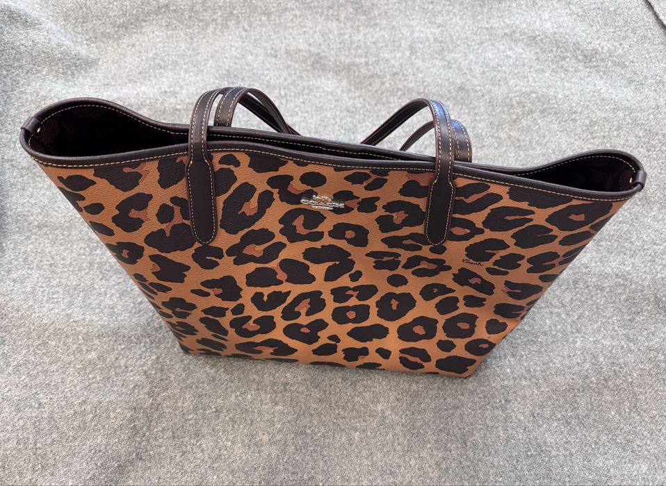 Coach City Tote Bag With Leopard