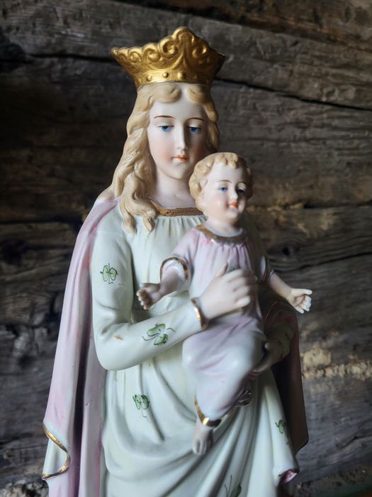Biskwit stara figurka Maryja Królowa porcelana