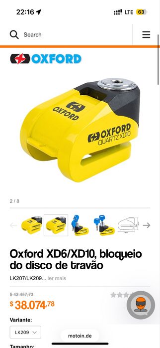 Cadeado Mota Oxford Trava de disco Quartz XD10 10 mm