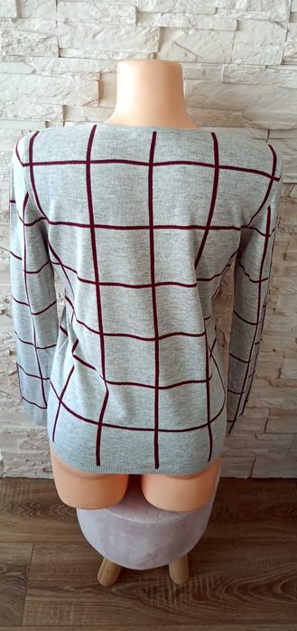 Sweter damski w kratę szary S/36 Camaïeu