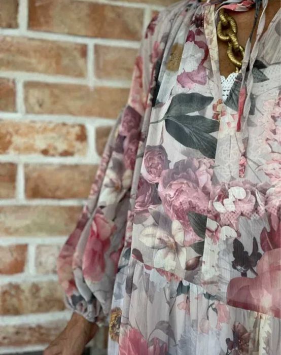 Piękna dluga maxi oversize boho szyfonowa sukienka w kwiaty 44