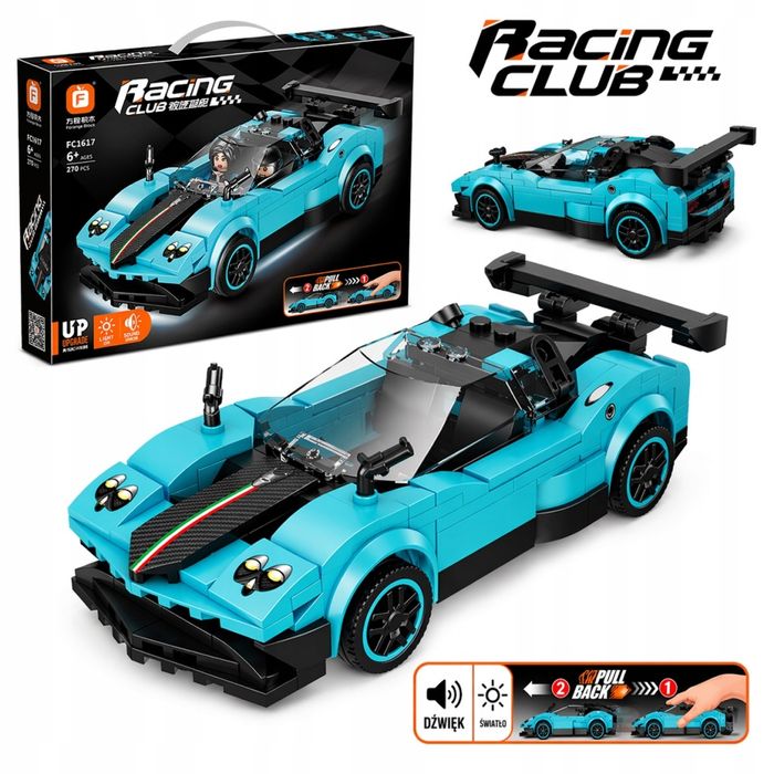 Klocki Konstrukcyjne Zabawka Auto Sportowe Racing Car Club Światło + Dźwięk