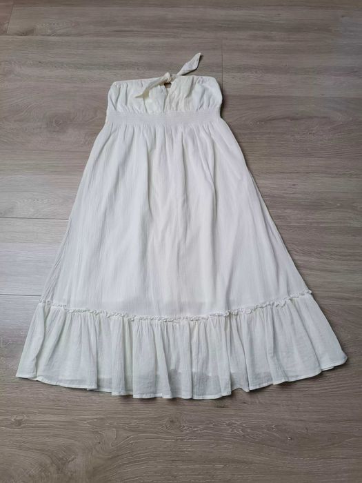 Sukienka kremowa gumki wiązanie marszczenia falbana podszewka bawełna 'Old Navy' S