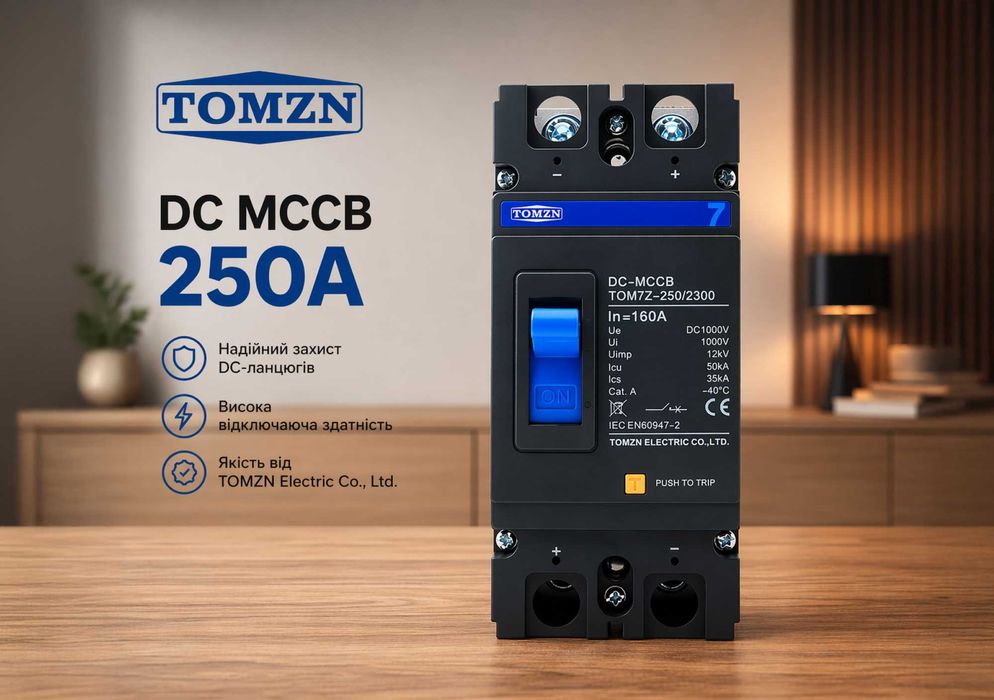 Автомат постійного струму 250A 250А MCCB 1000V 2P DC TOMZN TOM7Z-250 автомат постоянного тока Lifepo4 сонячі панелі інвертор солнечние панели