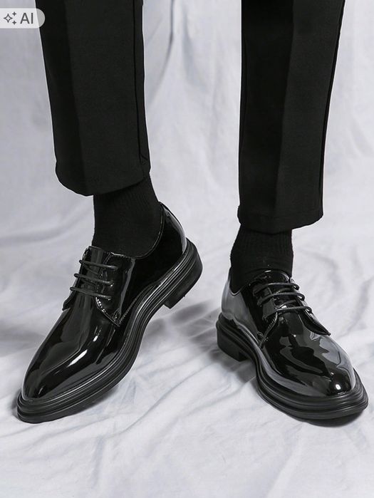 Shein czarne eleganckie lakierowane półbuty męskie 42 1ła