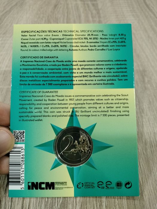 Moeda Comemorativa 2€ BNC Escutismo Portugal 2025