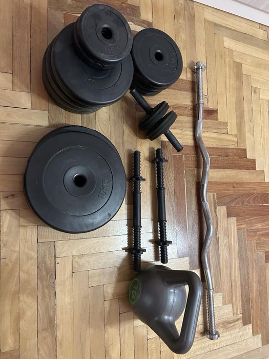 Комплект  Гиря 16 кг.  Гантели + Штанга розбірні з млинцями та ролик