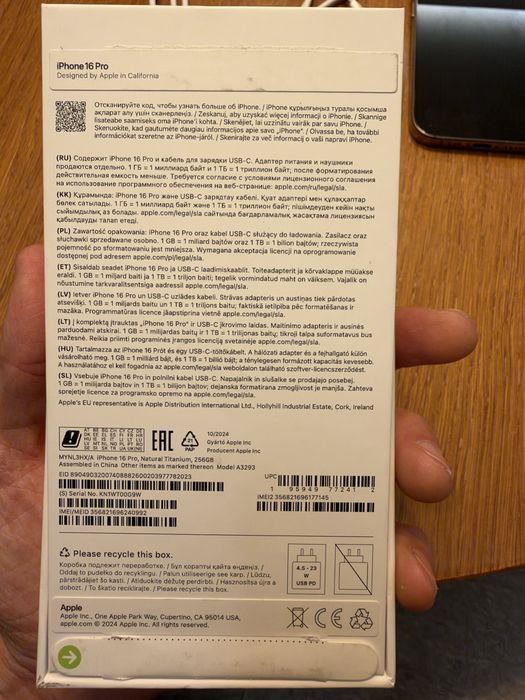 iPhone 16 Pro Natural Titanium, 256GB + kabel USB C wraz z oryginalnym opakowaniem