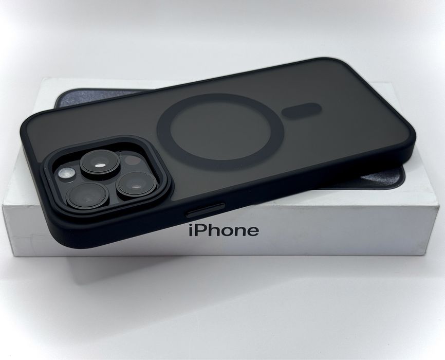 Матовый чехол IPhone 14 Pro Max Grey MagSafe, 16 Pro Max-12 Pro, Black