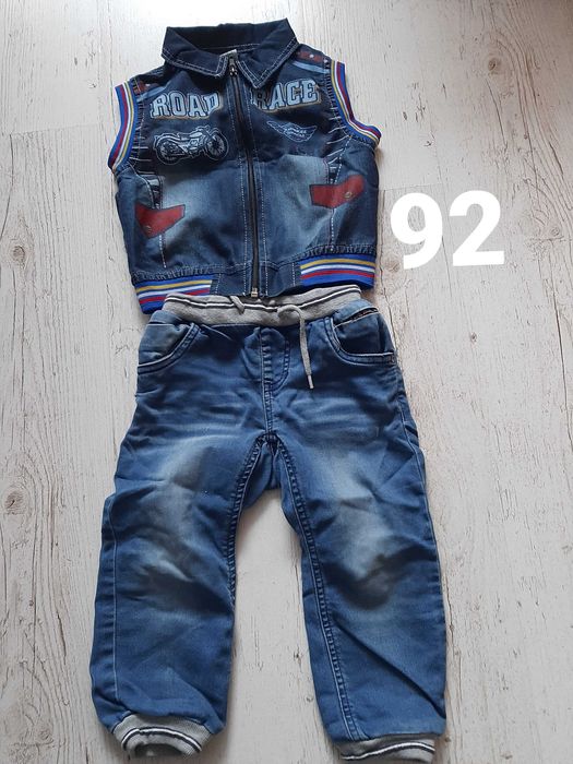 Komplet jeansowy 92 dżinsy i bezrękawnik