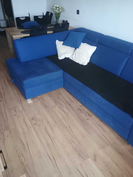 Narożnik łóżko granatowy przestronny wygodny lewostronny