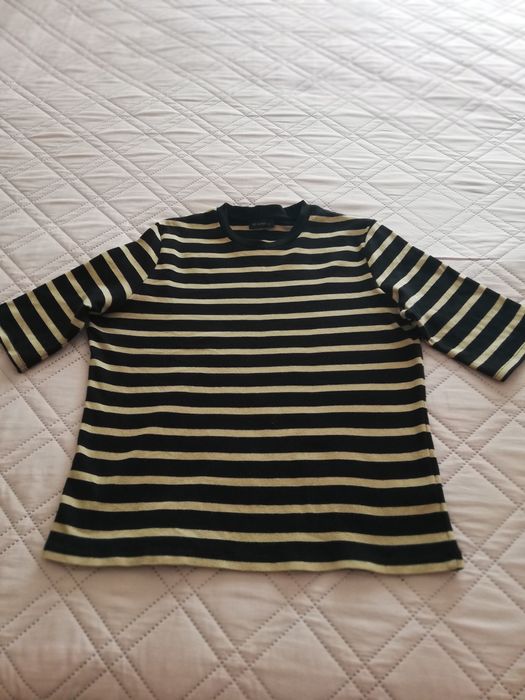 Camisola riscas preto e camel