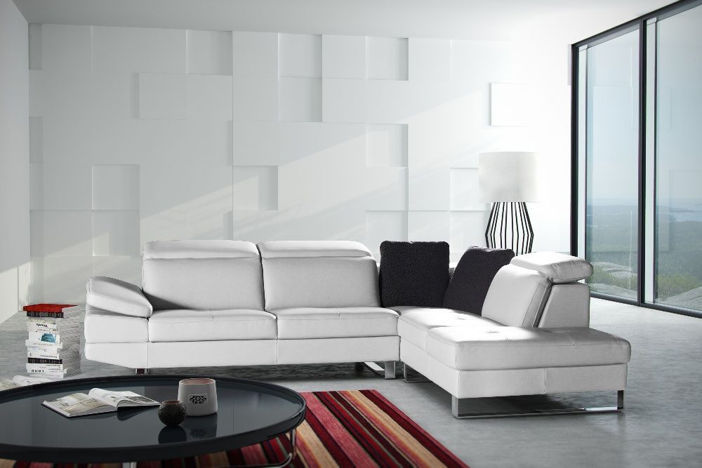 Nowoczesna Kanapa z Otomaną Chrom Skóra Tkaniny