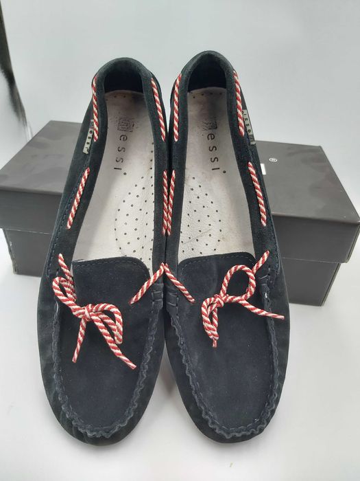 Buty mokasyny NESSI skóra naturalna  granatowe rozmiar 36