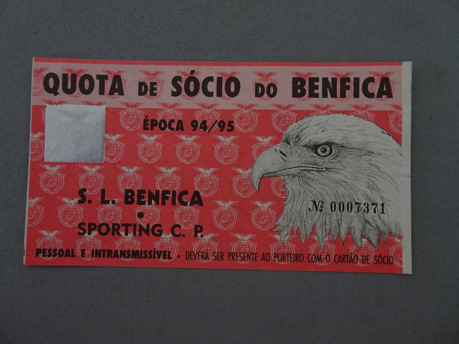 Bilhete de futebol Benfica Sporting Época 94/95