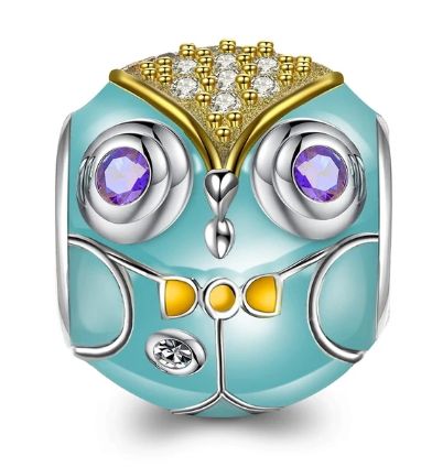 CHARMS do bransoletki Pandora BEADS KORALIK niebieska sowa s925
