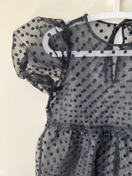 H&M czarna sukienka tunika damska kropki groszki siateczka tiul S