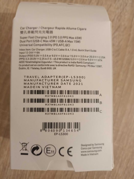 Super Szybka Ładowarka Samochodowa Samsung 45W
