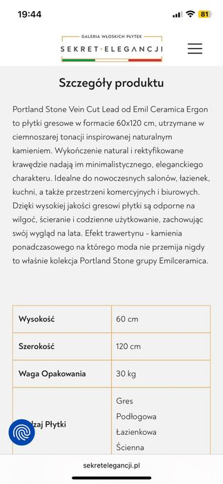 Nowe 2 opakowania płytek PORTLAND STONE VEIN CUT 60 cm 120cm