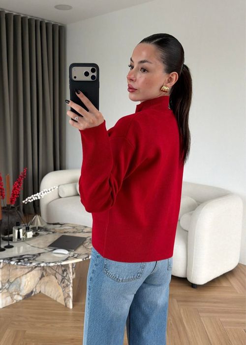 Червоний кардиган светр на блискавці, джемпер на двостронній блискавці