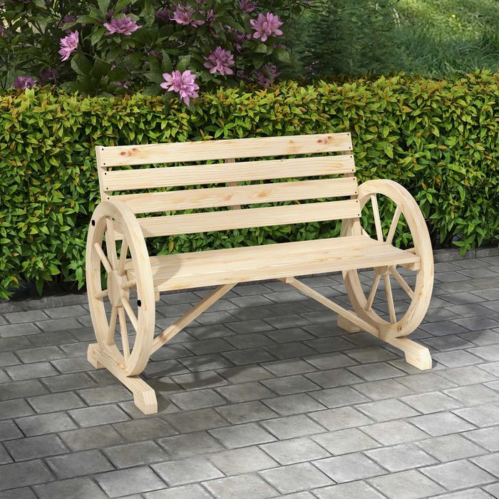 Banco de Jardim de Madeira com Apoios em Forma de Roda Carroça