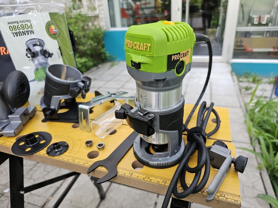 Кромочный Фрезер ProCraft +3 Базы +Сумка 6,8, Цанги Регулировка об.