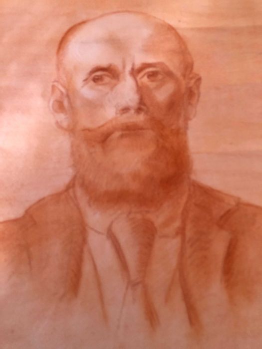 Desenho a pastel, com rosto de Senhor , do inicio do seculo XX, Suiça.