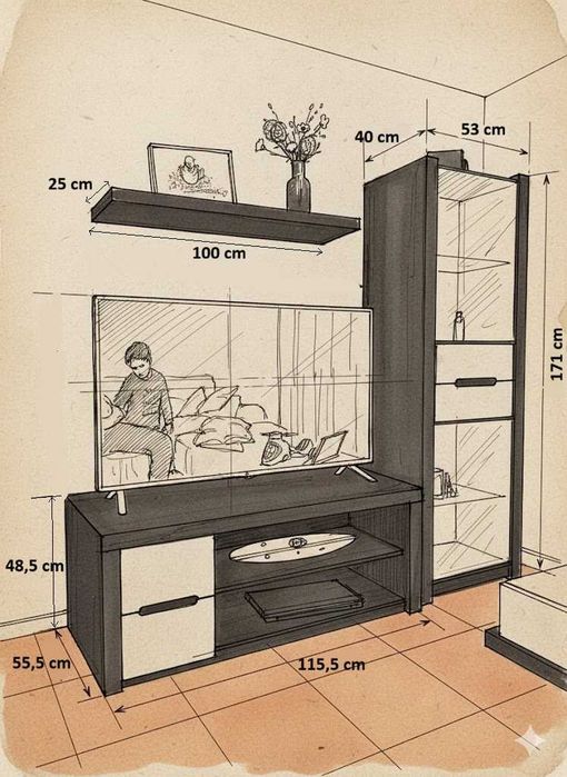Conjunto de Móveis de Sala – Carvalho Preto e Lacado Cinza