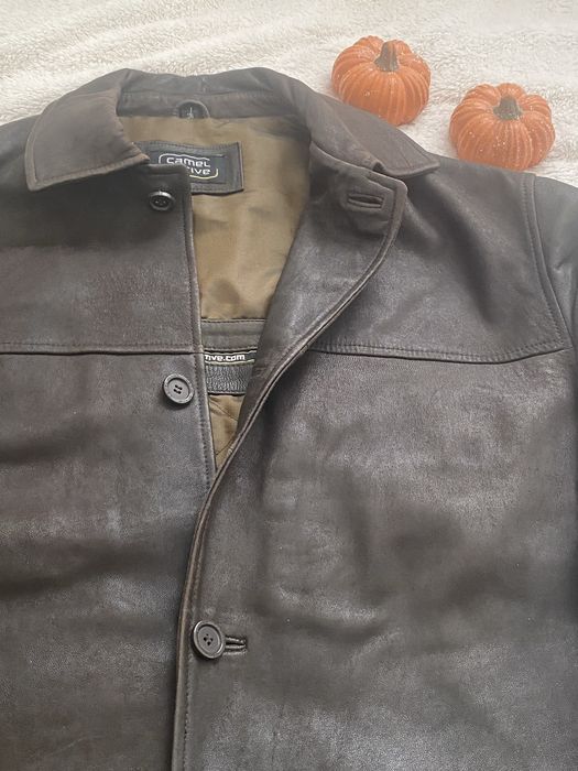 Elegancka brązowa kurtka ze skóry jagnięcej rozm. 56