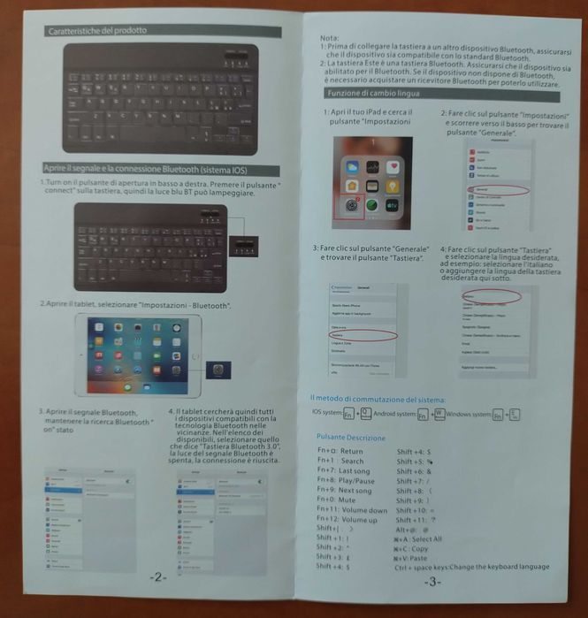 Klawiatura bezprzewodowa Bluetooth IOS, Android, PC