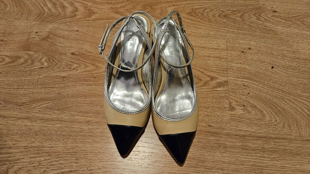 Buty Zara na niewysokim obcasie półbuty beżowy czarny rozmiar 37