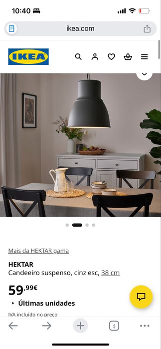 IKEA HEKTAR Preto (x4) – Candeeiros Suspensos de Estilo Industrial