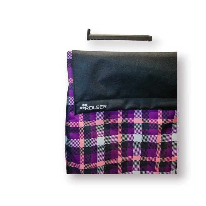 Carrinho Compras ROLSER – Dobrável • Tecido Xadrez Roxo