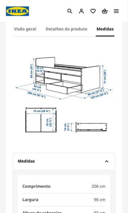 Cama Ikea 90x200 com estrado e colchão