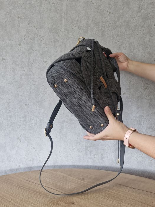 Torebka ze sznurka handmade ciemny szary piękna