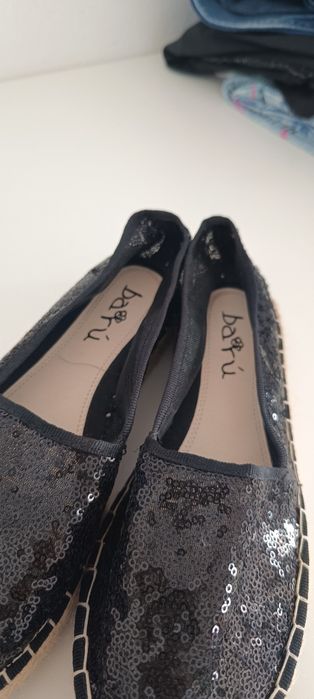 Espadryle mokasyny czarne z cekinami 38