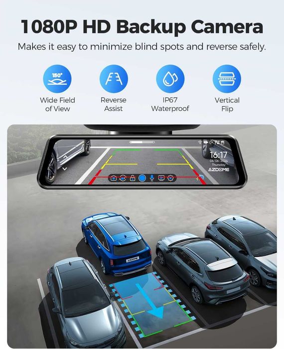 Wideorejestrator Kamera Cofania Samochodowa 4k W Lusterku Wifi Gps