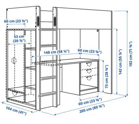 Beliche com secretária e colchão