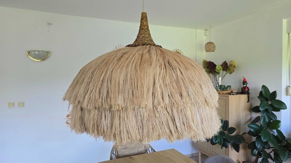 Ogromna lampa z Bali 80 cm – abaka + hiacynt wodny | lampa boho japandi